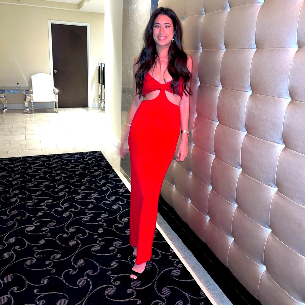 Alice and Olivia red cut out dress